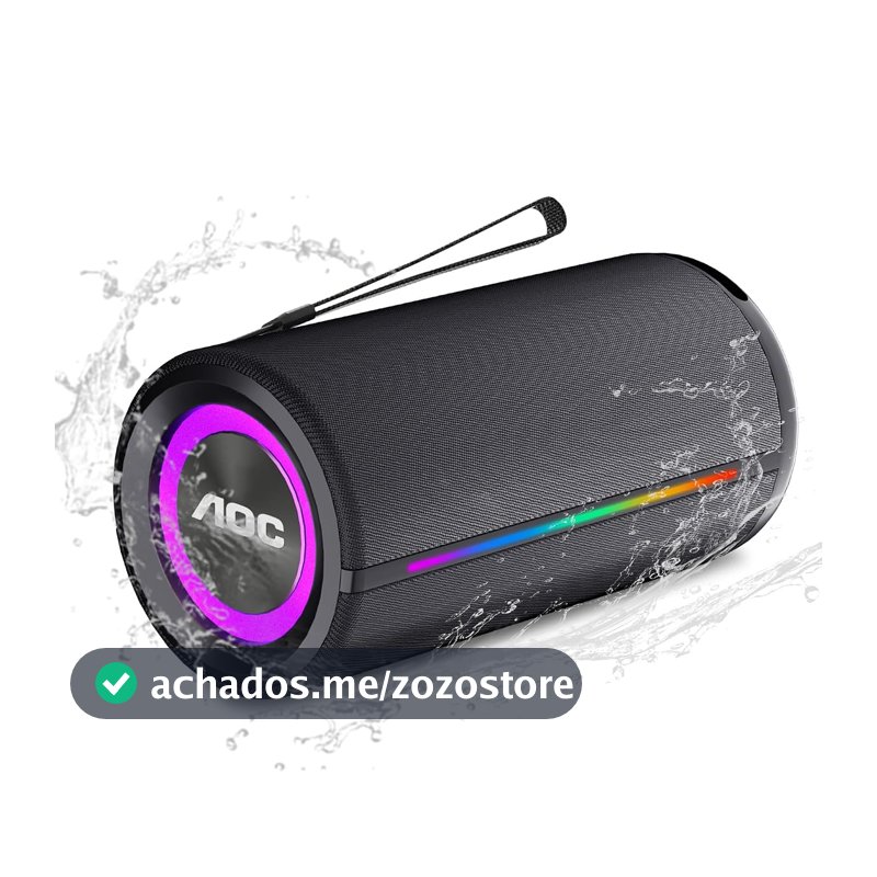 AOC ACS4341 Caixa de Som Portátil, Alto-falante Bluetooth portátil IPX5 à prova d'água, 35W, AI Sound Boost, Emparelhamento Estéreo Aem Fio, Suporte BT/TF/TWS/AUX para Viajar, Acampar