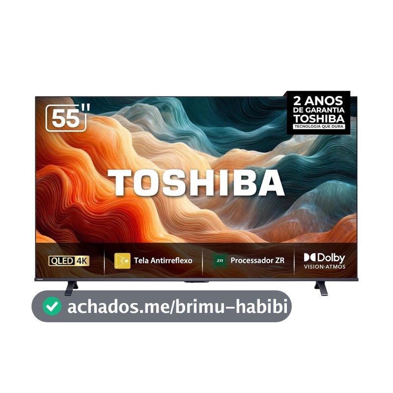 Toshiba Smart TV MiniLED QLED 4K 55" Polegadas 55M450SS com Painel Antirreflexo Processador de AI ZR Som Aprimorado por AI Modo Game