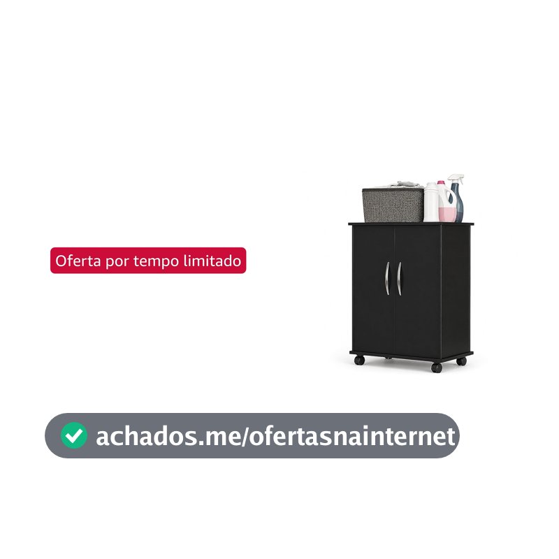 Oferta por tempo limitado para Membros Prime: Armário Multiuso Preto com Rodinhas 2 Portas Organizador para Lavanderia Cozinha e Banheiro