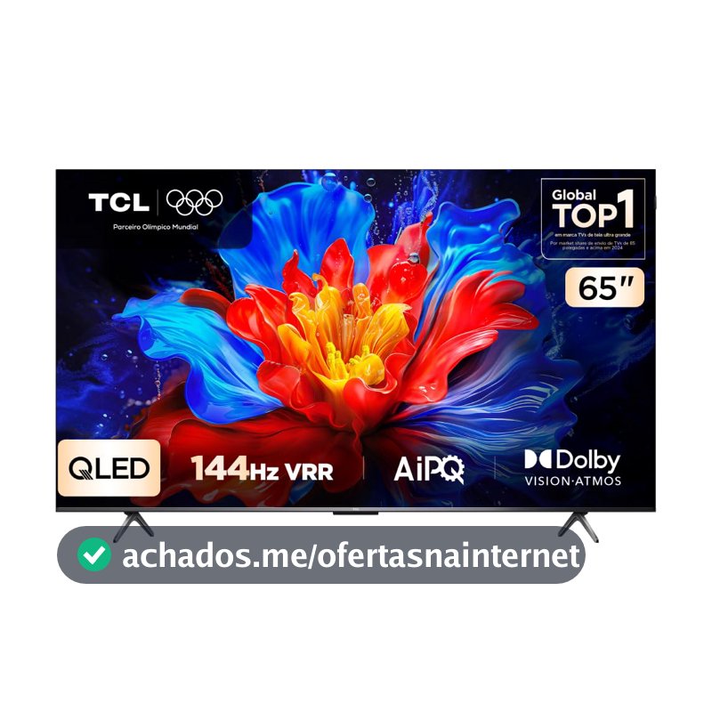 Smart TV TCL 65 Polegadas QLED 4K P8K WiFi Bluetooth Google TV 144Hz HDR10+ Dolby Atmos Vision 65P8K