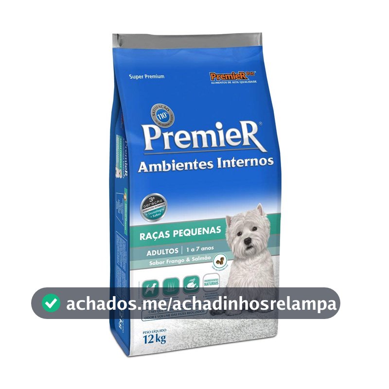 Ração Premier Ambientes Internos para Cães Adultos Sabor Frango e Salmão, 12kg Premier Pet Raça Adulto,