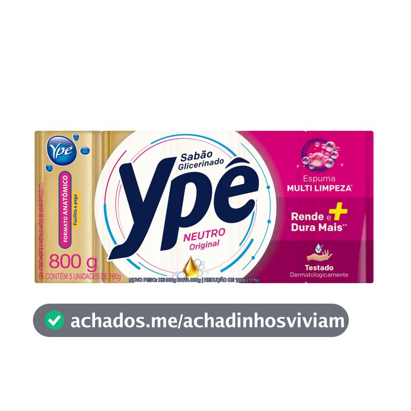 Ypê Sabão em Barra Neutro 800g - 5 unidades de 160g