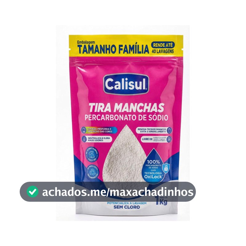 Percarbonato de Sódio 1kg 100% Puro Tira Manchas em Pó Sem Cloro, Biodegradável e Seguro para Roupas Brancas, Coloridas e Limpeza Doméstica Calisul