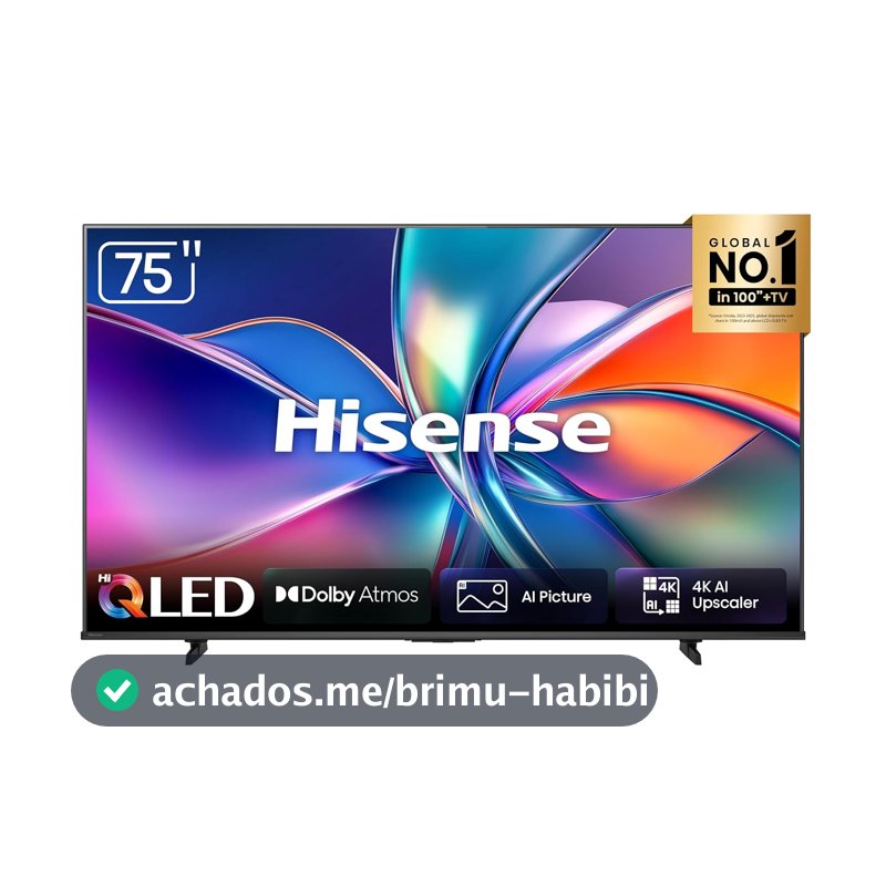 Hisense Smart TV UHD 4K Hi-QLED 75" Polegadas 75Q6QV com HDR10+, Dolby Atmos, Sports Mode, Game Mode Plus e Compatível com Alexa