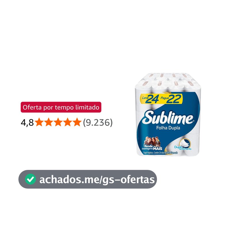 Sublime - Papel Higiênico, Folha Dupla, 24 rolos