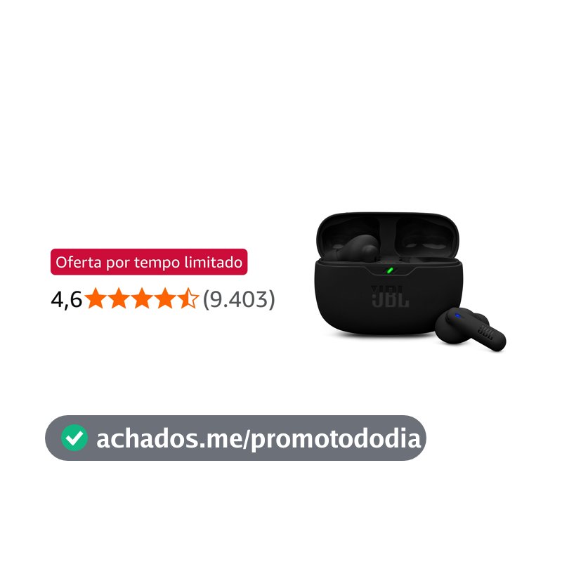 Fone de Ouvido Sem Fio, JBL, Bluetooth, Wave Beam 2, Intra Auricular, Sem Fio, Resistente À Água e Poeira - Preto