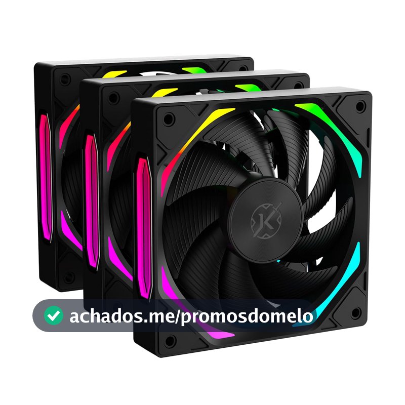 Kit com 3 Fans Kalkan Halo ARGB Preto 120 mm 2200 RPM PWM 48.5CFM 2.31mmH2O KLK00019