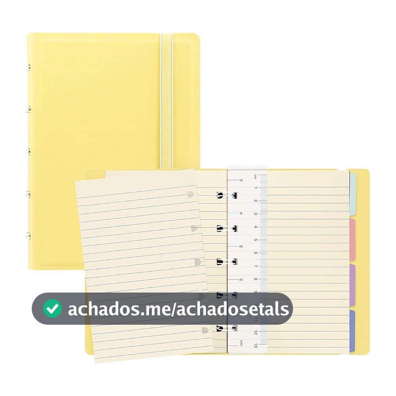 Filofax B115062U Cores pastel recarregáveis, caderno, tamanho de bolso, 112 páginas móveis coloridas creme. Inclui 4 índices (um com bolso), um marcador de página e fecho elástico, limão