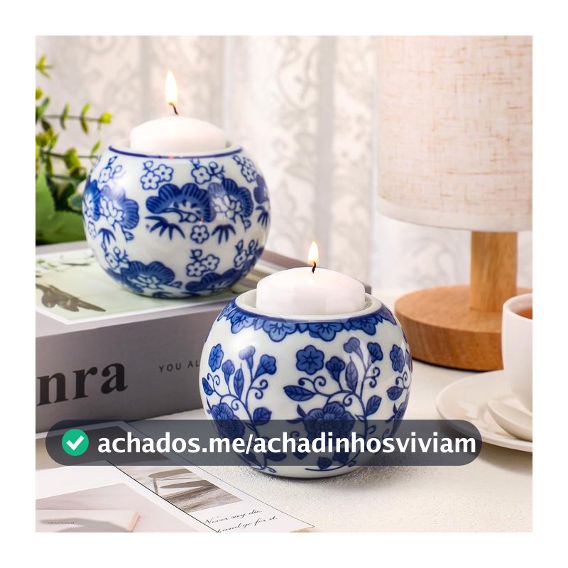 Soaoo Pacote com 2 castiçais votivos Chinoiserie jarra de porcelana