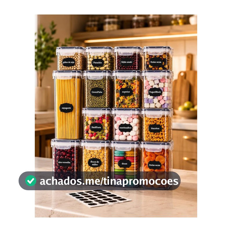 Kit 15 Potes Herméticos para Mantimentos com Etiquetas e Caneta, Organizadores de Despensa Empilháveis, Vedação com Silicone, Recipientes para Cozinha, Armário e Alimentos