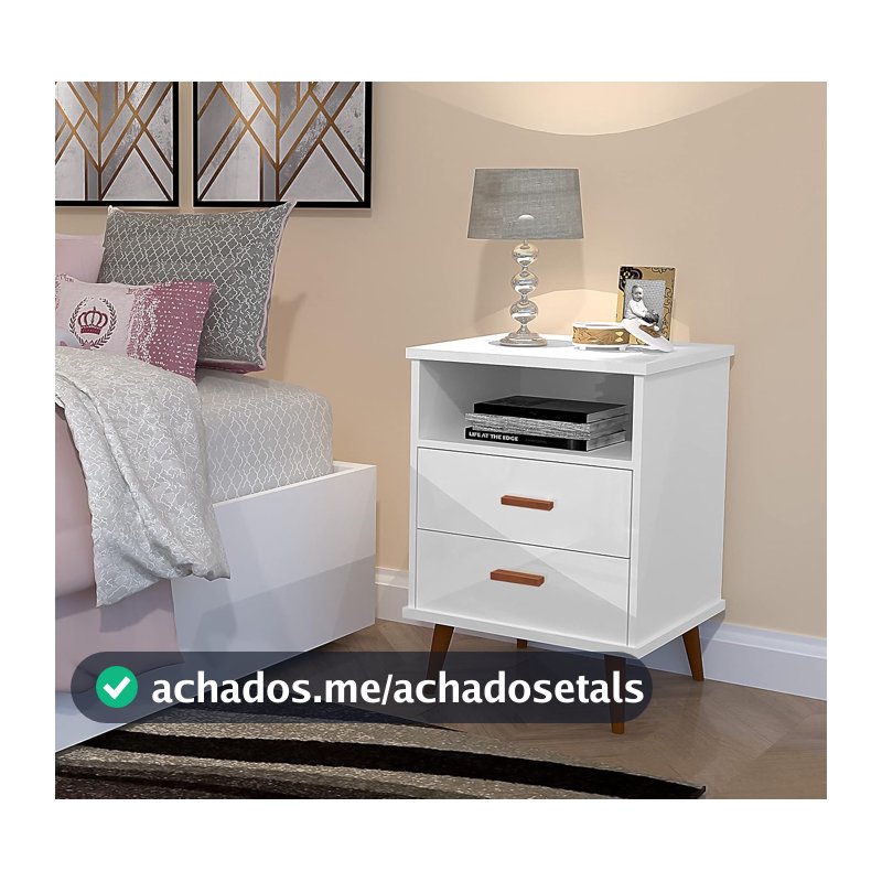 Mesa de Cabeceira em MDF/MDP – Luxo com 02 Gavetas e Nicho – Móvel Auxiliar para Cama Box (BRANCO)