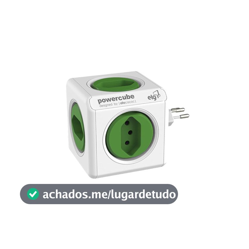 ELG, PWC-R5, PowerCube, Multiplicador 5 Tomadas, Disjuntor Integrado de 10A, Filtro de Linha com Protetor de Surto, Bivolt, Branco e Verde