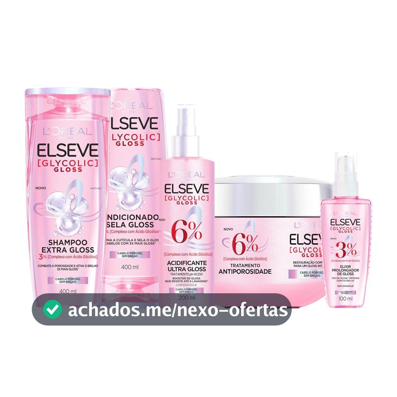 Kit de Tratamento Capilar Elseve Glycolic Gloss, 5 Produtos