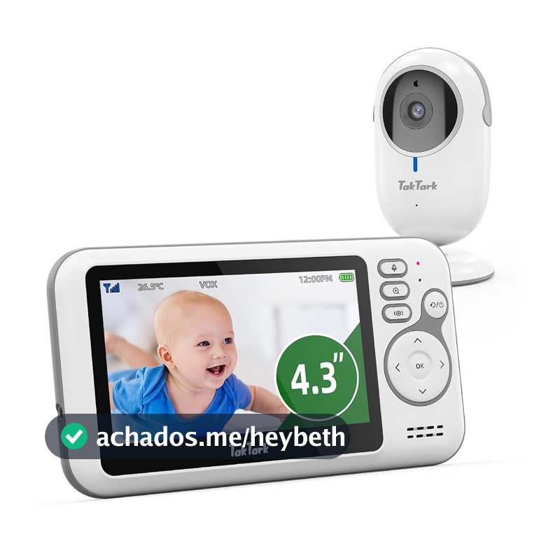 TakTark Babá Eletrônica Câmera, 4.3" Monitor de Bebe, Sem Wi-Fi, 2 Way Audio, Visão Nocturna, Zoom Digital, Economia de energia VOX, Temperatura ambiente, Ideal para Pais Novos