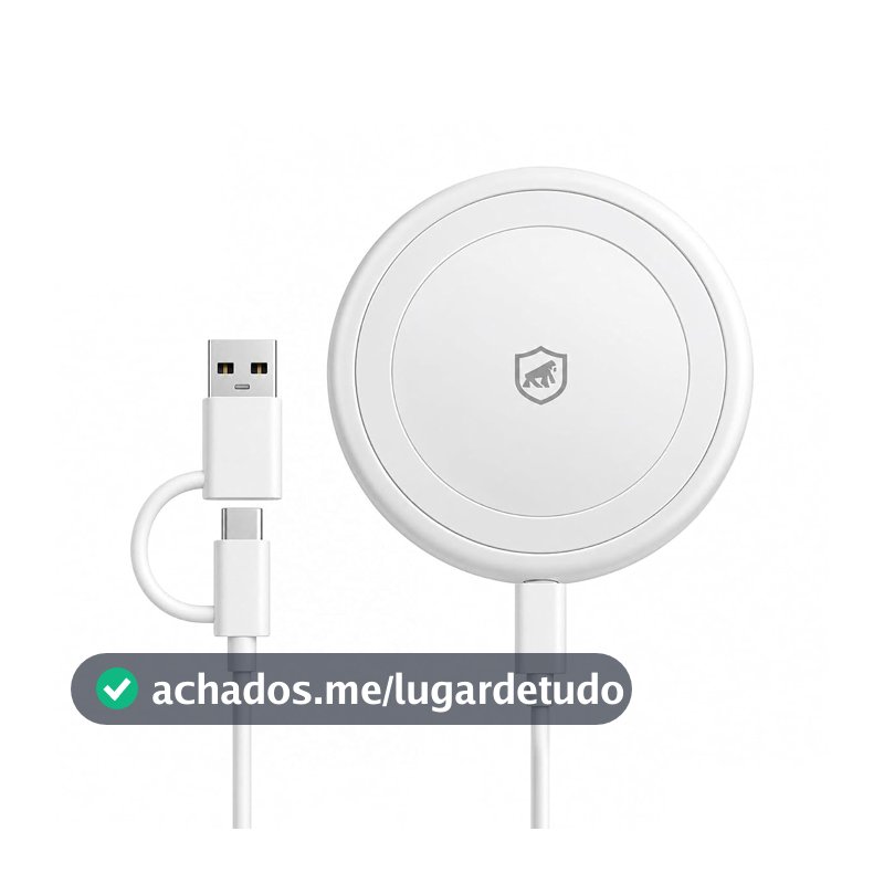 Gshield Carregador Sem Fio Wireless Discovery 3 em 1 Tipo C + Adaptador USB A, 15W Carregamento Rápido, Compatível com iPhone, Apple Watch e Airpods, Branco