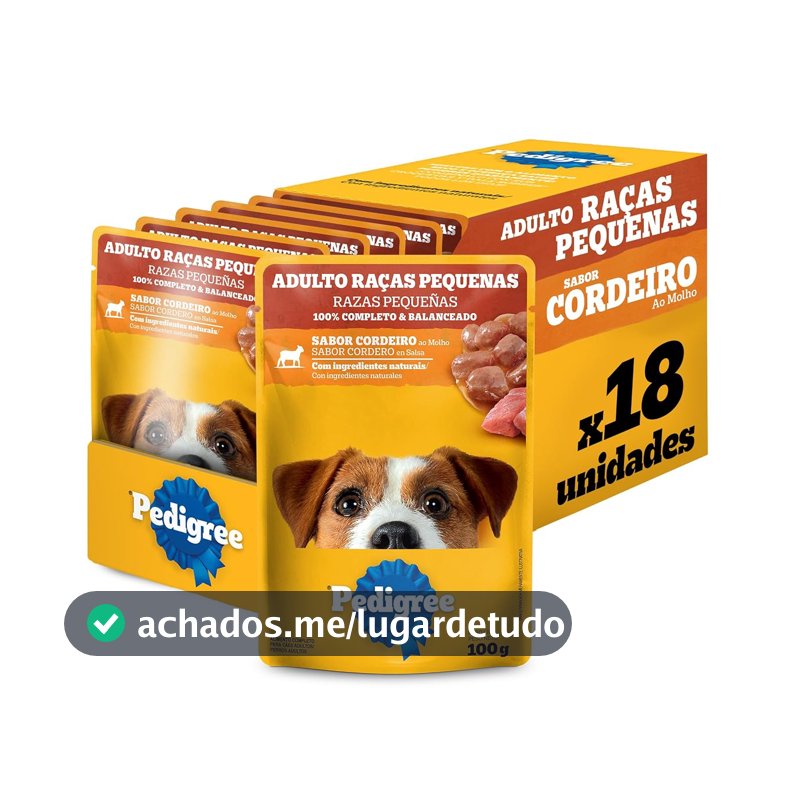 Pack Ração Úmida Pedigree Sachê Cordeiro ao Molho para Cães Adultos de Raças Pequenas 100 g - 18 unidades
