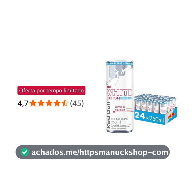 Red Bull Energético, White Edition, Cereja e Baunilha, Sem Açúcar, 250ml, 24 latas