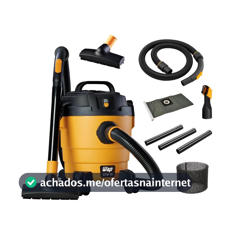 WAP Aspirador de Pó e Água GTW 10, Compacto, 10 Litros, com Mangueira de 1,5 Metros, Filtro Lavável, 140mbar 1400W 220V