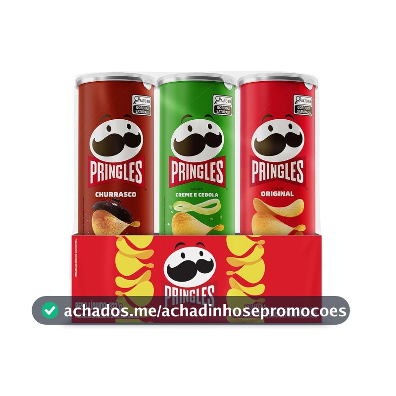 Pringles Pack Promo Salgadinho de Batata Frita 3 Sabores - Original, Creme e Cebola e Churrasco