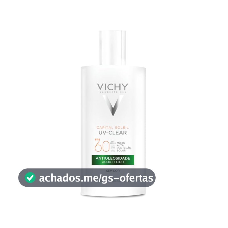 Vichy Capital Soleil UV-Clear Protetor Solar Facial Antioleosidade e Antiacne Sem Cor, Toque Seco FPS 60, com Niacinamida e Ácido Salicílico, Acabamento Invisível, 40g