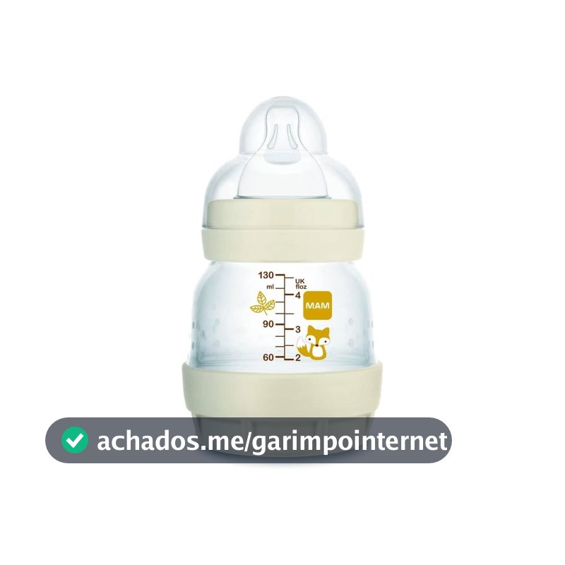MAM Baby 1 Mamadeira Easy Start 130ml Anticólica e Menos Bolhas de Ar, para Crianças 0+ Meses Autoesterilizável e com Bico de Silicone Skinsoft, Neutra