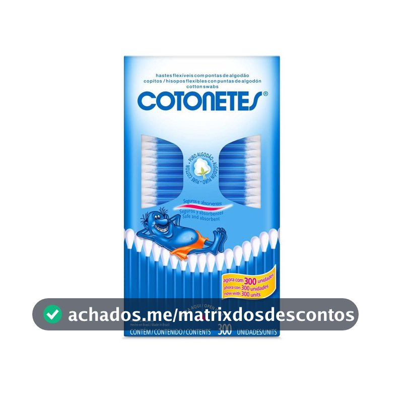 Cotonetes de Algodão com Hastes Flexíveis, Retangular, 300 Unidades