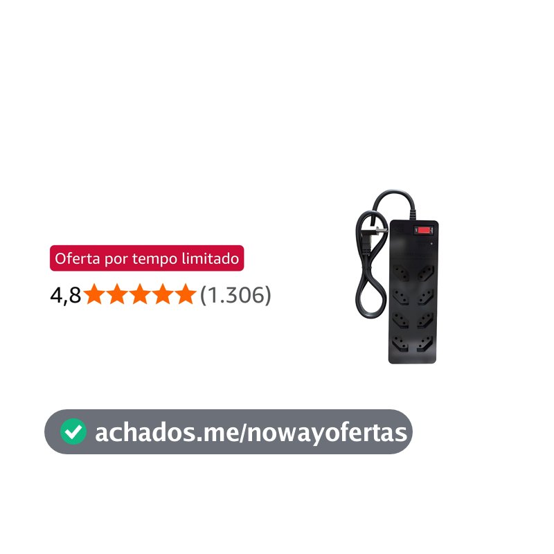 Filtro de Linha iCLAMPER Energia 8 com Proteção contra Surtos Elétricos(DPS) 8 Tomadas, 3 Pinos, 10 Amperes para PC, Notebook, Roteador, Monitor, Impressora, PS5, Alexa e etc, Bivolt, Cabo de 1m Preto