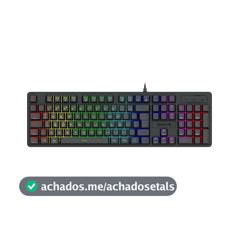 Teclado com Fio USB Redragon Netherbane Gamer Membrana Full Size Iluminação Rainbow ABNT2 Preto K521-R