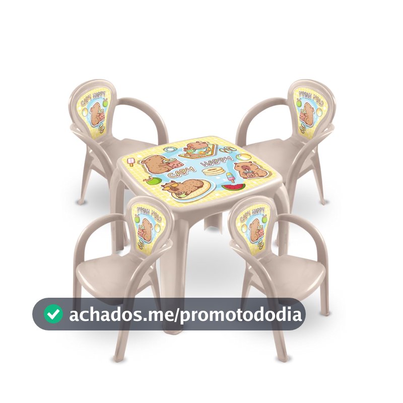 Mesa Mesinha Infantil Capy Happy Capivara Atividades Escolar (Mesa + 4 CAdeiras)