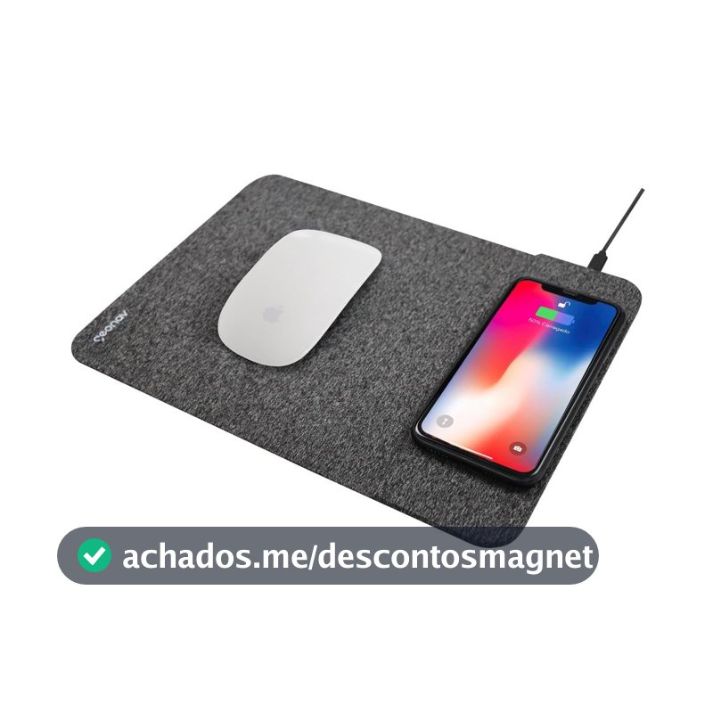 Geonav Carregador Universal por Indução com Mousepad, 10W (Android), 7,5W (iPhones), Qi, MPISG, Cinza