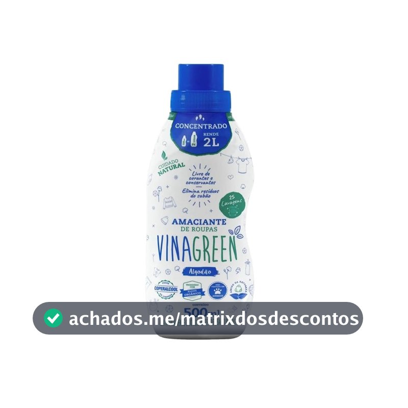 Vinagreen Amaciante de Roupas Concentrado Algodão - 500Ml
