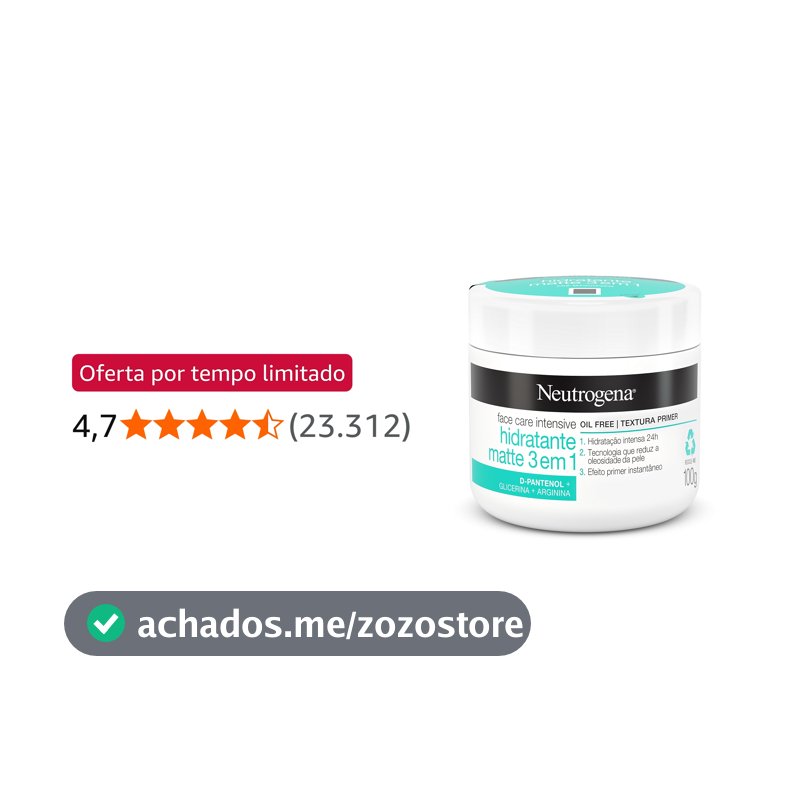 Creme Hidratante Facial Matte 3 em 1 Neutrogena, Sem Perfume, 100g