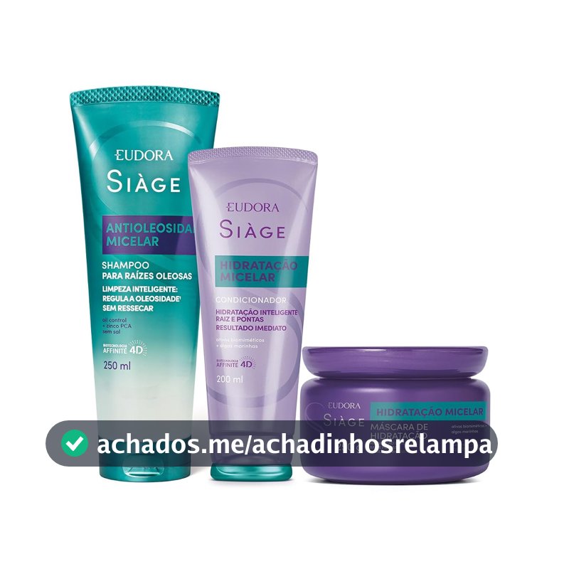 Combo Siàge Hidratação Micelar: Shampoo Anti Oleosidade 250ml + Condicionador 200ml + Máscara Capilar 250g