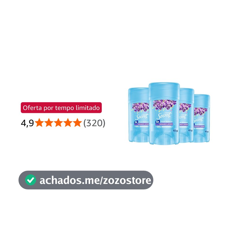 Secret Kit Desodorante em Gel Invisível Antitranspirante Lavanda com 4 Unidades 45g