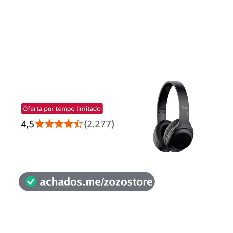 I2GO, Headphone Bass 300, Bluetooth, Microfone Integrado, Controle Multimídia, Até 10h de bateria, Tecnologia Dual Connect, Entrada cabo auxiliar P2 (incluso), Dobrável, Preto