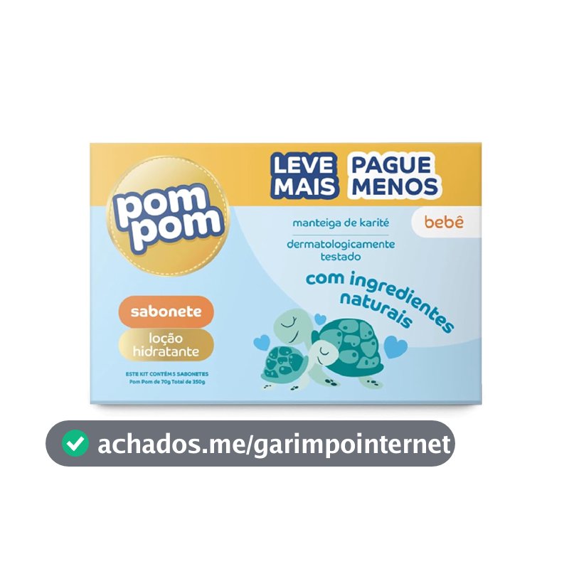 Kit Sabonete em Barra Pom Pom Loção Hidratante com 5 unidades de 70g cada