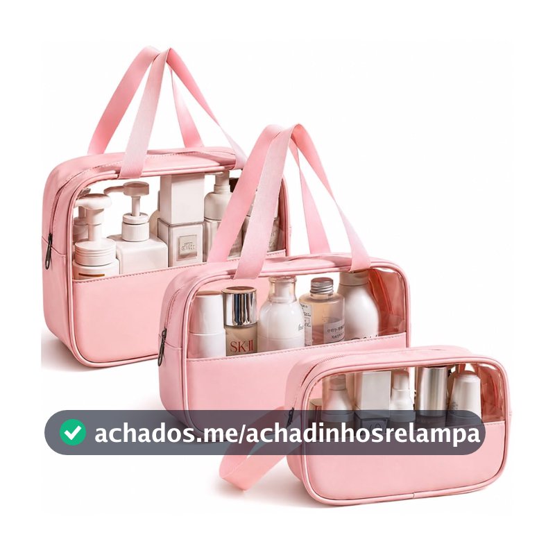 Kit Necessaire 3 em 1 Bolsa de Viagem para Maquiagem e Higiene Pessoal Unissex Washbag Transparente – Grande Capacidade Organizador em PVC Impermeável Ideal para Academia, Mala, Mala de Mão (Rosa)
