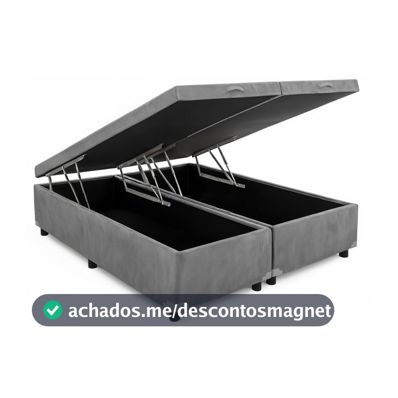 Box Baú Bipartido King 96 Blindado na Chapa de Madeira - Diversas Cores (203x193x42) (Suede Cinza)