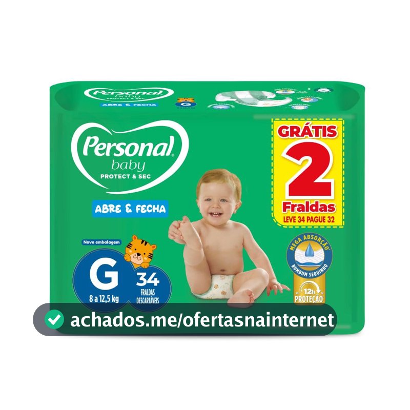 Fralda Infantil Personal Baby Protect e Sec G Mega 9x34pads Leve 34 pague 32 Unidades