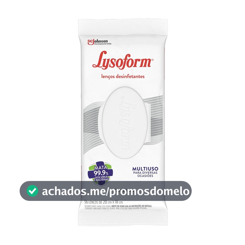 Lysoform Original, Lenço Umedecido Desinfetante, Multisuso, Desinfecção e Limpeza, 36 unidades