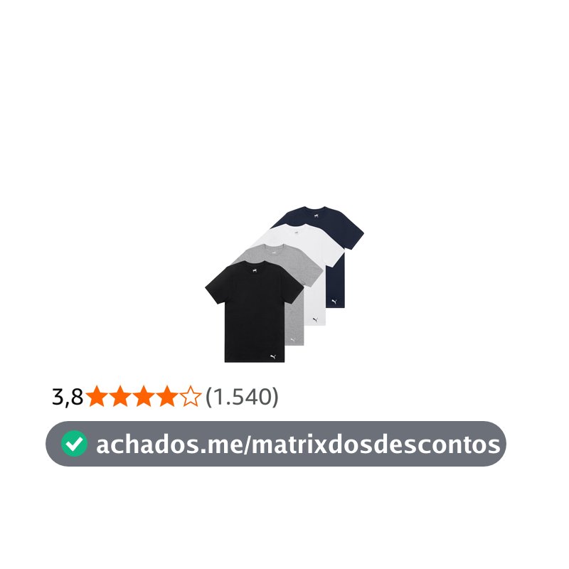 PUMA Pacote com 4 camisetas masculinas de algodão com gola redonda e manga curta