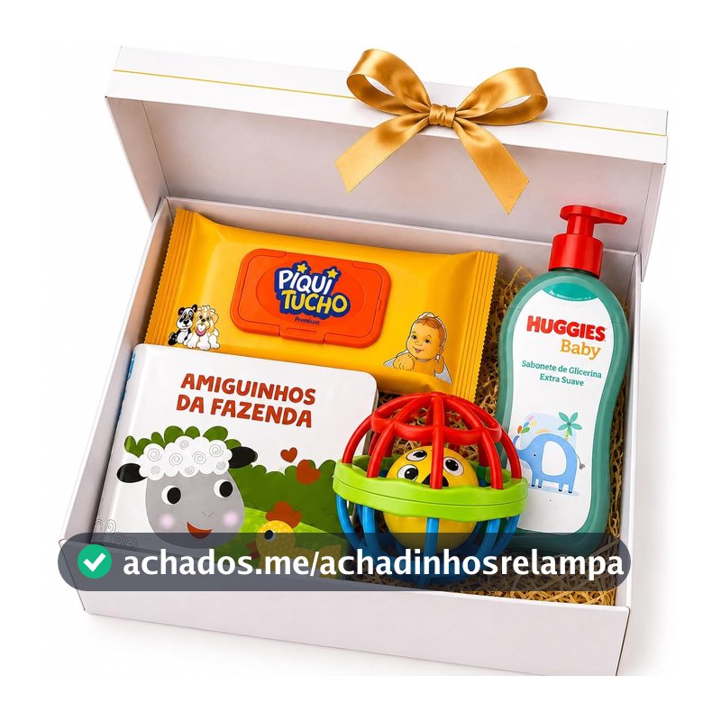Presente para Bebê Recém Nascido Kit com Chocalho, Livro, Sabonete Líquido, Lenço Umedecido e Caixa Personalizada