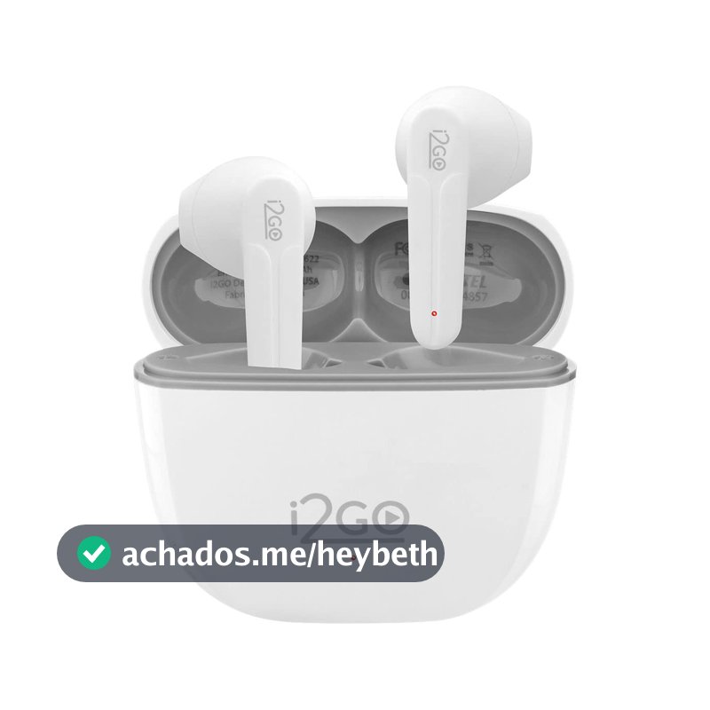 I2GO, Fone De Ouvido, TWS, Bluetooth, 20 Horas totais de Bateria, ENC, Air Sound Go 2.0, Branco, i2GO PRO