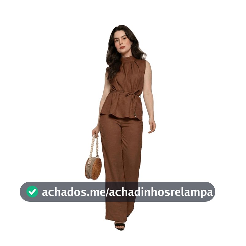 Conjunto Feminino Social Blusa com Gola e sem mangas Amarração + Calça Reta – Elegante e Versátil hz-con-0012