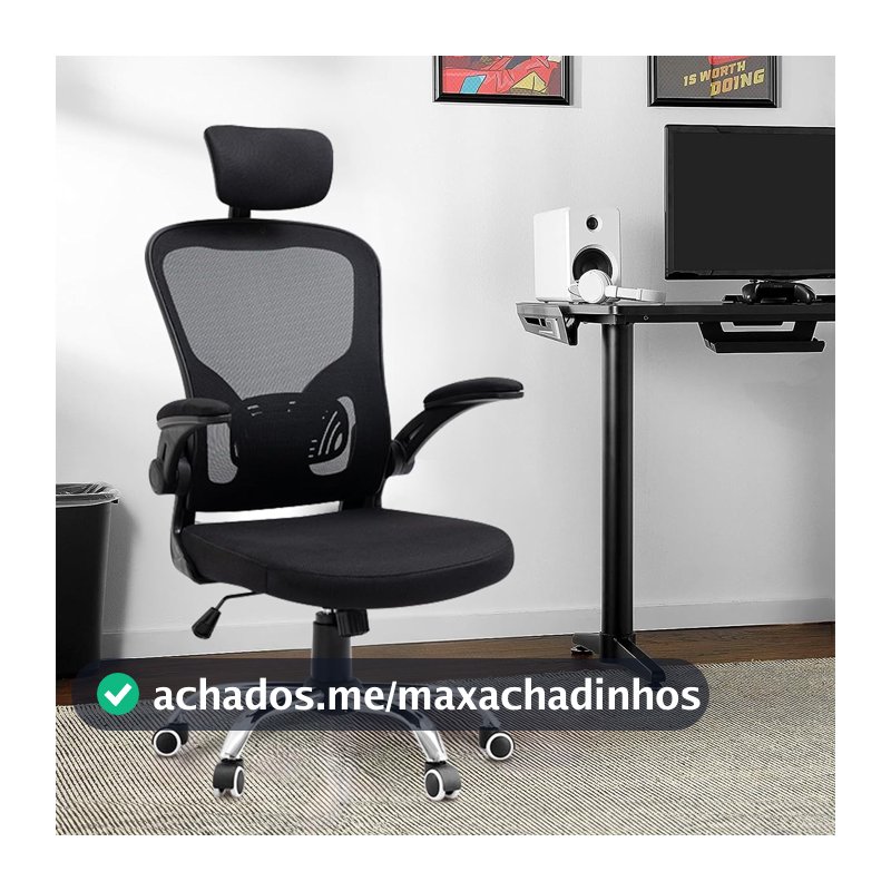 Cadeira de escritório ergonômica com estofado de mesh (Preto profundo)