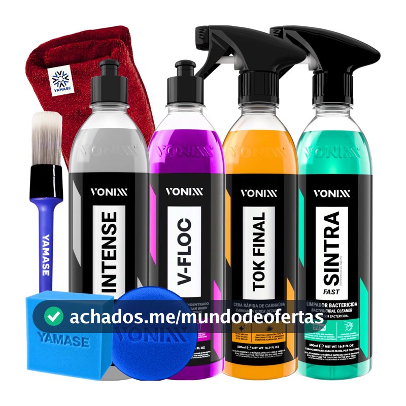 Kit Lavagem Automotiva Completa Vonixx Cera Automotiva Carnauba Tok Final V-Floc Revitalizador de Plasticos intense Sintra fast Pinceis Espuma Yamase