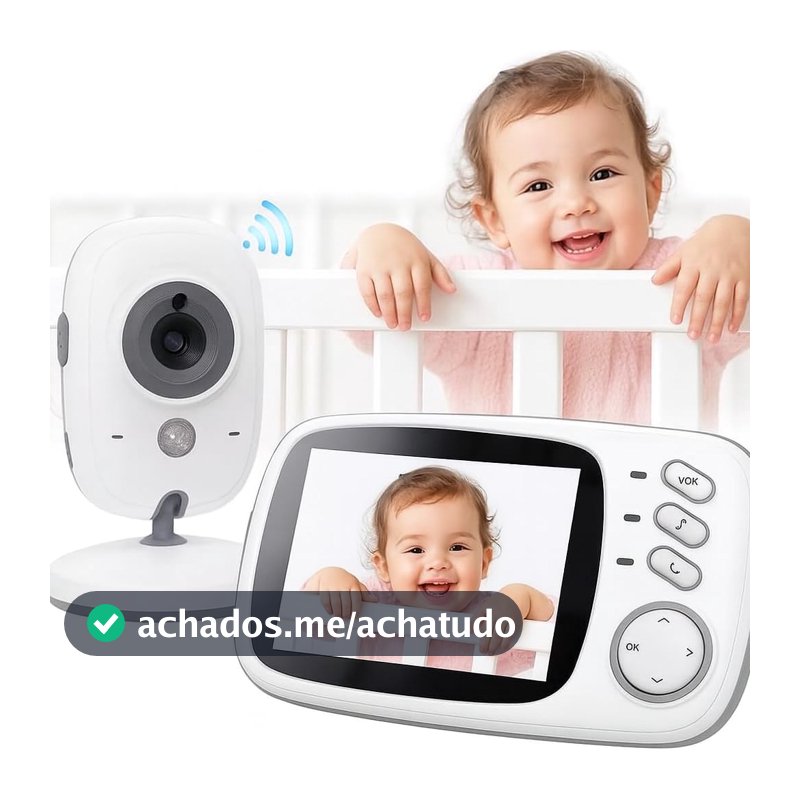 Babá Eletrônica Câmera para Bebês com Tela de 3.2" Visão Noturna 10M Infravermelha Monitoramento Temperatura, Áudio Bidirecional, Detecção de Som VOX, Modo Soneca Contem Visão Noturna Canção de Ninar