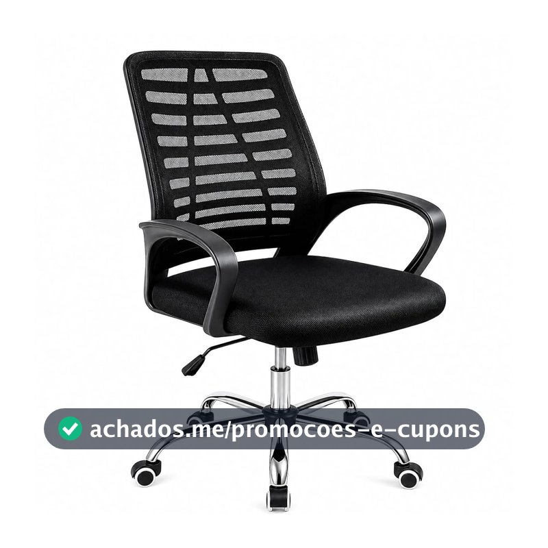 Cadeira de Escritório Ergonômica Mesh Giratória Base Cromada com Regulagem Altura Home Office