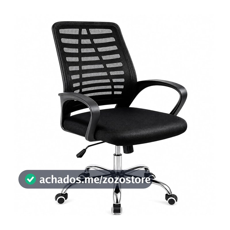 Cadeira de Escritório Ergonômica Mesh Giratória Base Cromada com Regulagem Altura Home Office