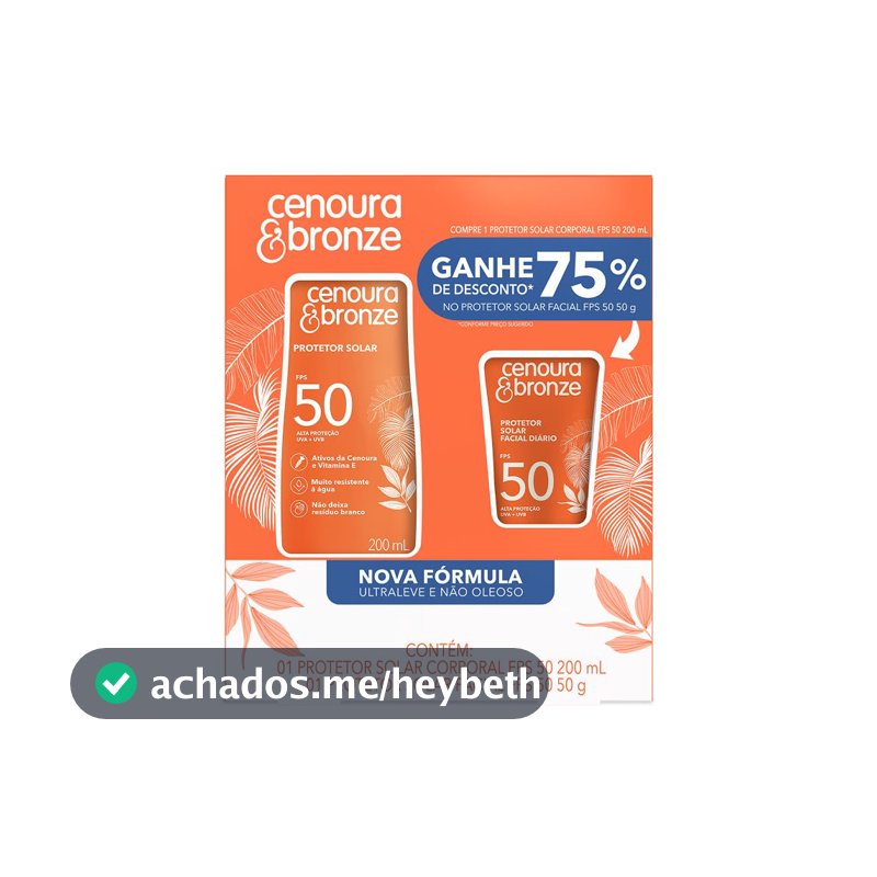 Kit Cenoura & Bronze Protetor Solar 200ml+ Protetor Solar Facial 50g - FPS 50